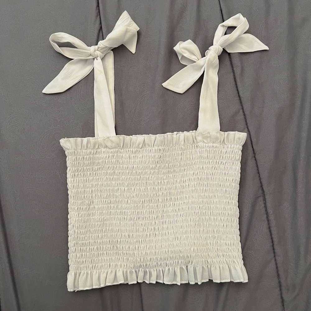 White Tank Top w/ Shoulder Bow Ties